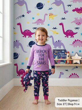 Girls' Purple Dinosaur Pajama Set - "Reach For The Stars" Space Sleepwear